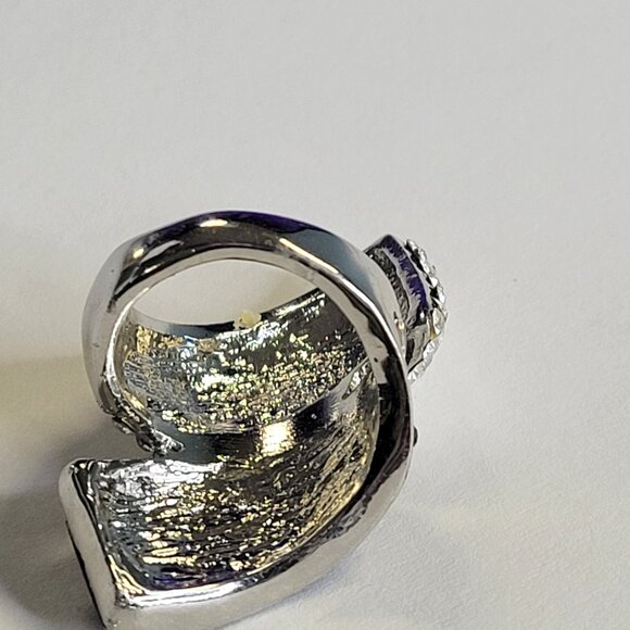 Huge Black and Silver Crystal Fashion Cocktail Ring - Size 5 - Picture 11 of 11